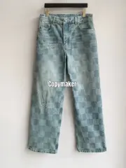 【預售】1V 24FW 經典棋盤格滿版 水洗做舊 直筒牛仔褲長褲工裝褲 藍色：圖片 9