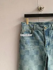 【預售】1V 24FW 經典棋盤格滿版 水洗做舊 直筒牛仔褲長褲工裝褲 藍色：圖片 10