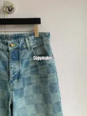 【預售】1V 24FW 經典棋盤格滿版 水洗做舊 直筒牛仔褲長褲工裝褲 藍色：圖片 11