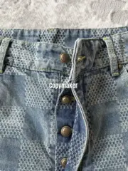 【預售】1V 24FW 經典棋盤格滿版 水洗做舊 直筒牛仔褲長褲工裝褲 藍色：圖片 12