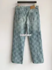 【預售】1V 24FW 經典棋盤格滿版 水洗做舊 直筒牛仔褲長褲工裝褲 藍色：圖片 15