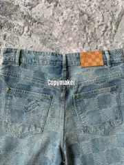 【預售】1V 24FW 經典棋盤格滿版 水洗做舊 直筒牛仔褲長褲工裝褲 藍色：圖片 16