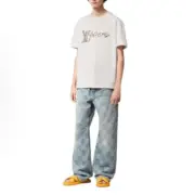 【預售】1V 24FW 經典棋盤格滿版 水洗做舊 直筒牛仔褲長褲工裝褲 藍色：圖片 4