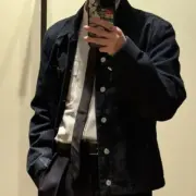 【預售】【原廠面料】PRA 25SS 原廠三角標logo 水洗單寧黑色條紋牛仔夾克外套 短寬：圖片 4