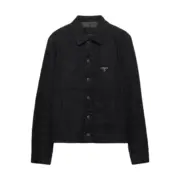 【預售】【原廠面料】PRA 25SS 原廠三角標logo 水洗單寧黑色條紋牛仔夾克外套 短寬