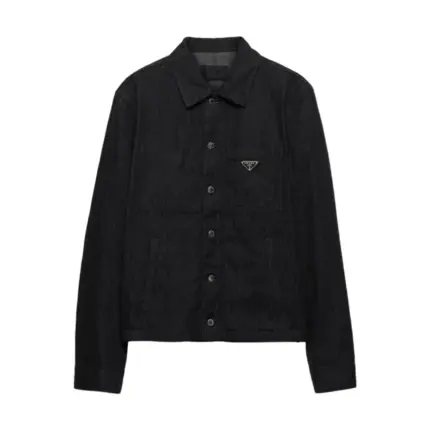 【預售】【原廠面料】PRA 25SS 原廠三角標logo 水洗單寧黑色條紋牛仔夾克外套 短寬