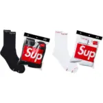 【現貨】【雙11新品】Sup x Hanes 聯名經典 純棉襪子中筒襪棉襪長襪 一組四雙 黑/白