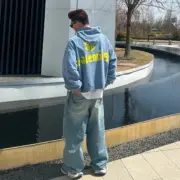 【現貨】巴黎 BLC 24FW 秀款 膠帶 繃帶logo 水洗做舊 破壞 帽T連帽衛衣帽衫 藍灰：圖片 6