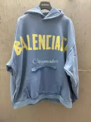 【現貨】巴黎 BLC 24FW 秀款 膠帶 繃帶logo 水洗做舊 破壞 帽T連帽衛衣帽衫 藍灰：圖片 7