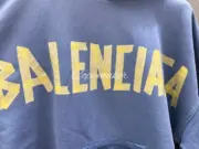 【現貨】巴黎 BLC 24FW 秀款 膠帶 繃帶logo 水洗做舊 破壞 帽T連帽衛衣帽衫 藍灰：圖片 8