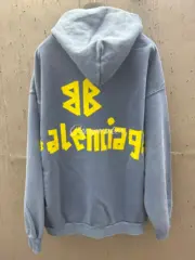 【現貨】巴黎 BLC 24FW 秀款 膠帶 繃帶logo 水洗做舊 破壞 帽T連帽衛衣帽衫 藍灰：圖片 12