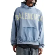 【現貨】巴黎 BLC 24FW 秀款 膠帶 繃帶logo 水洗做舊 破壞 帽T連帽衛衣帽衫 藍灰：圖片 4