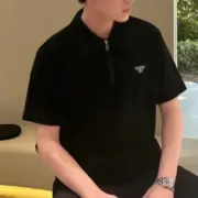 【現貨】【全套包裝】PRA 25SS KF三角標logo 拉鍊Polo衫短袖T恤 黑色：圖片 2