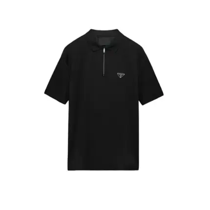 【現貨】【全套包裝】PRA 25SS KF三角標logo 拉鍊Polo衫短袖T恤 黑色