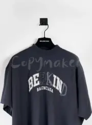 巴黎 BLC 23SS Be kind 補丁刺繡做舊破壞 logo字母 水洗 短袖T恤 水洗藍黑：圖片 14