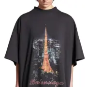 巴黎 BLC 24SS TOKYO 東京銀座限定 鐵塔小破壞 短袖T恤 黑色/灰白：圖片 9