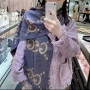 GUC 雙面字母 雙G緹花 流蘇 真絲羊毛 圍巾 披肩：圖片 3
