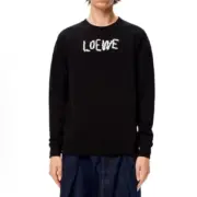 【預售】LOWE 24FW 不規則毛線刺繡logo 圓領衛衣大學T長袖 黑色：圖片 3