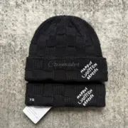 【過驗】1V 24FW 棋盤格 字母刺繡 簡約 羊毛混紡 針織 毛帽冷帽帽子 黑色：圖片 4