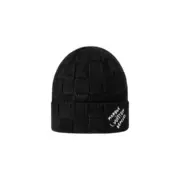 【過驗】1V 24FW 棋盤格 字母刺繡 簡約 羊毛混紡 針織 毛帽冷帽帽子 黑色：圖片 2