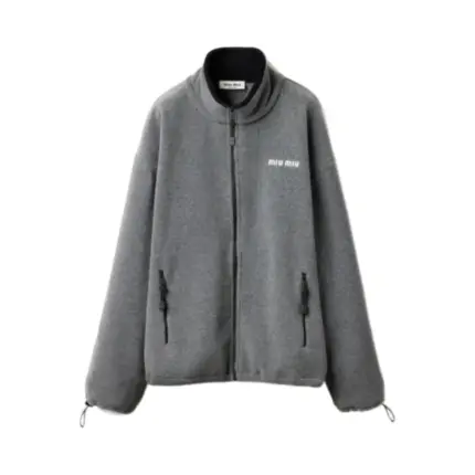 M1U M1U 24SS 繆繆 字母Logo刺繡 搖粒絨 立領夾克外套 灰色