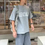 【現貨】巴黎 BLC 25SS 秀款 膠帶 繃帶logo 水洗做舊 破壞 短袖T恤 灰色：圖片 5