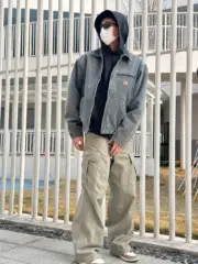 PRA 24SS 素色簡約 三角標小logo 水洗寬鬆口袋工裝褲長褲 橄欖綠：圖片 28