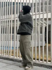 PRA 24SS 素色簡約 三角標小logo 水洗寬鬆口袋工裝褲長褲 橄欖綠：圖片 29