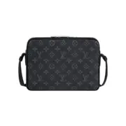 【預售】1V Outdoor   經典老花 牛皮拼接帆布  郵差包側背包單肩包 黑色：圖片 4