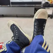 【現貨】『福利回饋』BLC Paris 破洞 做舊 高筒帆布鞋 休閒鞋 黑色：圖片 3