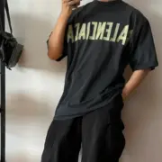 巴黎 BLC 23SS 秀款 膠帶 繃帶logo 水洗做舊 破壞 短袖T恤 藍黑色：圖片 5