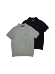 【現貨】Ra1ph Lauren Polo 小馬刺繡 麻花針織老錢風 polo衫短袖T恤 黑色/灰色：圖片 13