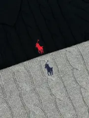 【現貨】Ra1ph Lauren Polo 小馬刺繡 麻花針織老錢風 polo衫短袖T恤 黑色/灰色：圖片 15