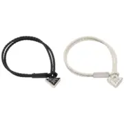 【預售】【新年福利】【過驗】PRA 三角標 Nappa小羊皮 手鏈手環手繩 經典款 黑色/米白：圖片 2