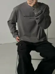 Alexander Wang 24FW 發泡閃粉印花 簡約圓領長袖T恤 水洗花崗岩色：圖片 7