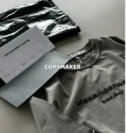 Alexander Wang 24FW 發泡閃粉印花 簡約圓領長袖T恤 水洗花崗岩色：圖片 11