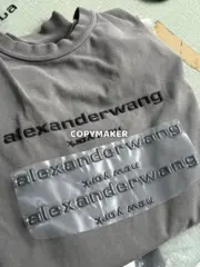Alexander Wang 24FW 發泡閃粉印花 簡約圓領長袖T恤 水洗花崗岩色：圖片 13