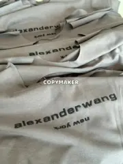 Alexander Wang 24FW 發泡閃粉印花 簡約圓領長袖T恤 水洗花崗岩色：圖片 15