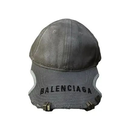 巴黎 BLC 24SS 破壞做舊水洗泥染螺絲刺繡logo 棒球帽老帽鴨舌帽帽子 黑灰色