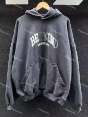 巴黎 BLC 23FW Be kind 補丁刺繡做舊破壞 logo字母 帽T連帽衛衣 水洗藍黑 柏林限定：圖片 11