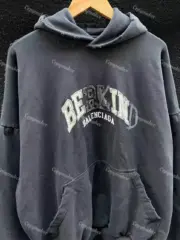 巴黎 BLC 23FW Be kind 補丁刺繡做舊破壞 logo字母 帽T連帽衛衣 水洗藍黑 柏林限定：圖片 12