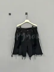 巴黎 BLC x AD 聯名 23SS條紋 破壞破洞流蘇 牛仔短褲 牛仔褲 休閒褲：圖片 6