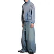 巴黎 BLC 23FW 經典logo 水洗做舊褪色 漸變漸層霧霾藍 帽T連帽衛衣帽衫：圖片 4