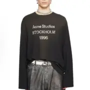 【現貨】Acne Studios 24FW 水洗做舊經典logo 素面簡約 圓領純棉長袖T恤：圖片 2