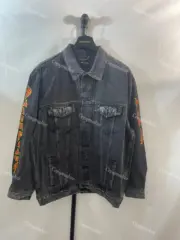 巴黎 BLC 22FW Metallica 水洗單寧 龜裂印花 火焰金屬搖滾樂隊 黑牛仔夾克外套：圖片 5