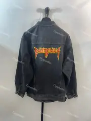 巴黎 BLC 22FW Metallica 水洗單寧 龜裂印花 火焰金屬搖滾樂隊 黑牛仔夾克外套：圖片 6