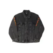 巴黎 BLC 22FW Metallica 水洗單寧 龜裂印花 火焰金屬搖滾樂隊 黑牛仔夾克外套：圖片 3