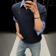 【現貨】Ra1ph Lauren Polo 小馬刺繡 麻花針織老錢風 polo衫短袖T恤 藏青/白色：圖片 5