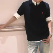 【現貨】Ra1ph Lauren Polo 小馬刺繡 麻花針織老錢風 polo衫短袖T恤 藏青/白色：圖片 6