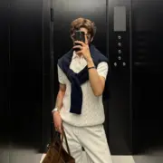 【現貨】Ra1ph Lauren Polo 小馬刺繡 麻花針織老錢風 polo衫短袖T恤 藏青/白色：圖片 7